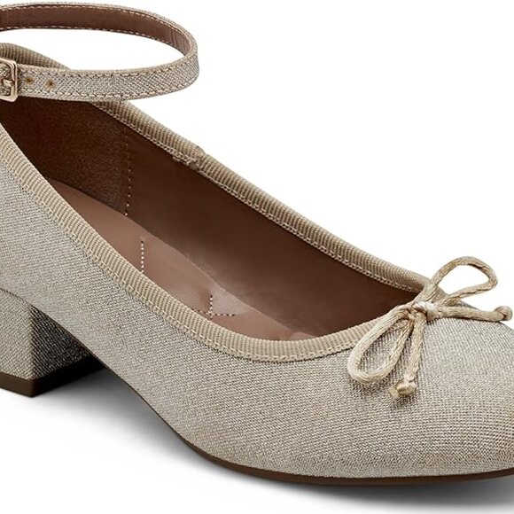 Aerosoles Milena Shoes Girls K 2 Gold Metallic Glitter Block Heel Ballet NIB - Picture 2 of 8